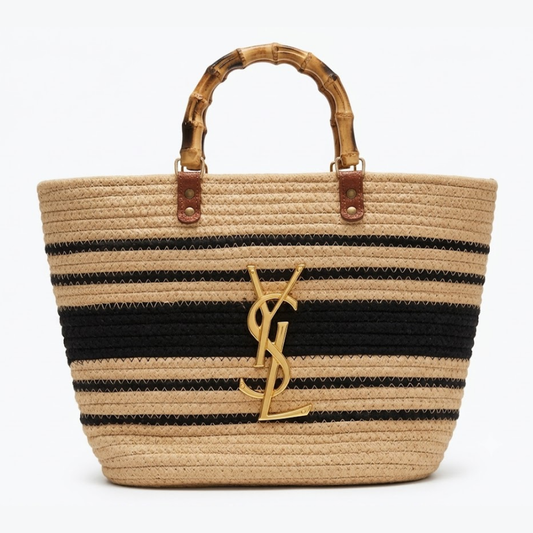 YSL Raffia Bamboo Tote Bag