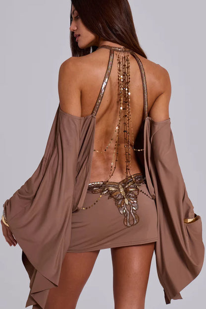 Embellished Butterfly Mini Dress